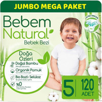 Bebem Natural Doğa Özleri 5 Numara Organik Cırtlı Bebek Bezi 120 Adet