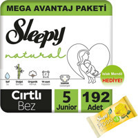 Sleepy Natural 5 Numara Organik Cırtlı Bebek Bezi 192 Adet + Islak Mendil