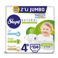 Sleepy Natural Ultra Hassas Maxi Plus 4 + Numara Organik Cırtlı Bebek Bezi 2x52 Adet