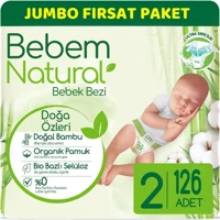 Bebem Natural Doğa Özleri 2 Numara Organik Cırtlı Bebek Bezi 126 Adet