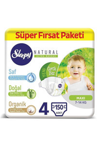 Sleepy Maxi Süper Fırsat Paketi 4 Numara Organik Cırtlı Bebek Bezi 150 Adet