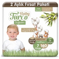 Baby Turco Doğadan XXLarge 7 Numara Cırtlı Bebek Bezi 160 Adet