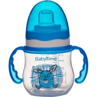 Baby Time BT106 Pipetli Akıtmaz Kulplu 150 ml Alıştırma Bardağı Mavi