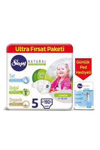 Sleepy Natural Ultra Hassas Junior 5 Numara Organik Cırtlı Bebek Bezi 192 Adet