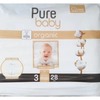 Pure Baby Organik 3 Numara Organik Cırtlı Bebek Bezi 28 Adet
