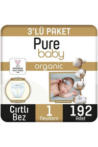 Pure Baby Pamuklu 4 Numara Organik Cırtlı Bebek Bezi 3 x192 Adet