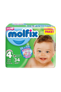 Molfix 3D Maxi Plus 4 + Numara Cırtlı Bebek Bezi 34 Adet