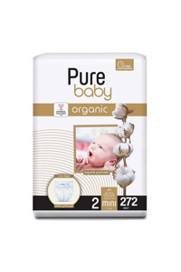 Pure Baby Organik 2 Numara Organik Cırtlı Bebek Bezi 272 Adet