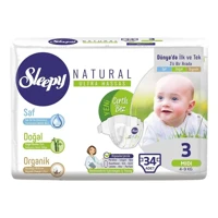 Sleepy Natural Ultra Hassas 3 Numara Organik Cırtlı Bebek Bezi 34 Adet