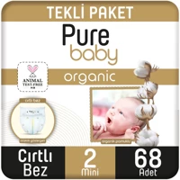 Pure Baby Pamuklu 2 Numara Organik Cırtlı Bebek Bezi 68 Adet