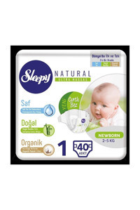 Sleepy Natural Yenidoğan 1 Numara Organik Göbek Oyuntulu Cırtlı Bebek Bezi 40 Adet