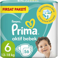 Prima Aktif Bebek Extra Large 6 Numara Cırtlı Bebek Bezi 56 Adet