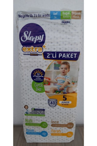 Sleepy Extra Günlük Aktivite 5 Numara Organik Cırtlı Bebek Bezi 40 Adet