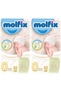 Molfix Prematüre 0 Numara Organik Göbek Oyuntulu Cırtlı Bebek Bezi 2x30 Adet