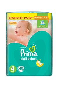 Prima Aktif Bebek 4 Numara Cırtlı Bebek Bezi 45 Adet
