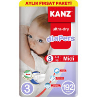 Kanz Ultra-Dry Midi 3 Numara Cırtlı Bebek Bezi 192 Adet