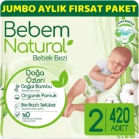 Bebem Natural Doğa Özleri 2 Numara Organik Cırtlı Bebek Bezi 420 Adet