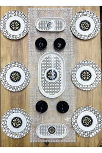 Venüs Home Decoratıon Liva Desenli 13 Parça 6 Kişilik Seramik Kahvaltı Takımı Siyah