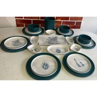 Keramika Stackable Yuvarlak Desenli 25 Parça Seramik Kahvaltı Takımı Beyaz-Mavi