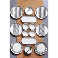 Kitchen Life Sio Savior Desenli 14 Parça 6 Kişilik Seramik Kahvaltı Takımı Beyaz-Siyah