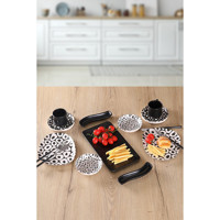 Keramika Black And White Tetra Oval Desenli 11 Parça Seramik Kahvaltı Takımı Beyaz-Siyah