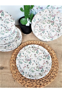 Keramika Flowers Yuvarlak Desenli 12 Parça 6 Kişilik Seramik Kahvaltı Takımı Çok Renkli