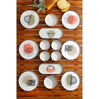 Kitchen Life Stackable Postmodern Desenli 14 Parça 6 Kişilik Seramik Kahvaltı Takımı Çok Renkli