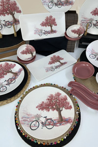 Keramika Bicycle Yuvarlak Desenli 16 Parça 6 Kişilik Seramik Kahvaltı Takımı Çok Renkli