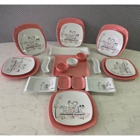 Keramika Tatlı Düş Kare Desenli 23 Parça 6 Kişilik Seramik Kahvaltı Takımı Beyaz-Pembe
