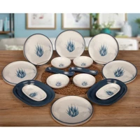Keramika Blue Magic Yuvarlak Desenli 16 Parça 6 Kişilik Seramik Kahvaltı Takımı Beyaz-Mavi