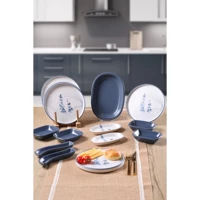 Keramika Blue Magic Yaprak Yuvarlak Desenli 15 Parça 6 Kişilik Seramik Kahvaltı Takımı Beyaz-Mavi