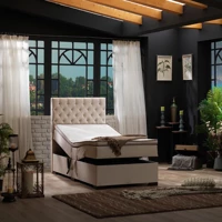 Unimet Leila 90x200 cm Başlıklı Yataklı Sandıklı Tek Kişilik Baza Seti Bej