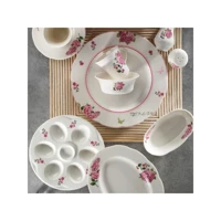 Kütahya Porselen Bone Olympos 9829 36 Parça 6 Kişilik Porselen Kahvaltı Takımı Beyaz-Pembe
