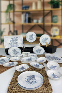 Keramika Blue Magic Yuvarlak Desenli 19 Parça 6 Kişilik Seramik Kahvaltı Takımı Beyaz