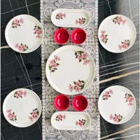 Venüs Home Decoratıon Kar Çiçeği Desenli 11 Parça 4 Kişilik Seramik Kahvaltı Takımı Pembe