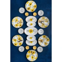 Acar Daisy Xtl-012351 Yuvarlak Desenli 27 Parça 6 Kişilik Porselen Kahvaltı Takımı Sarı