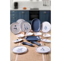Keramika Blue Magic Yuvarlak Desenli 18 Parça 8 Kişilik Seramik Kahvaltı Takımı Beyaz-Mavi