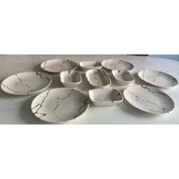 Keramika Mermer Yuvarlak Desenli 11 Parça 2 Kişilik Seramik Kahvaltı Takımı Krem