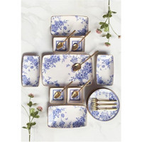 Rossel Premium Spring Time G4187 Desenli 6 Kişilik Porselen Kahvaltı Takımı Beyaz-Mavi
