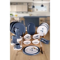 Keramika Blue Magic Yuvarlak Desenli 34 Parça 6 Kişilik Seramik Kahvaltı Takımı Beyaz-Mavi