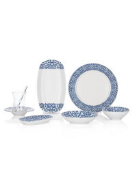 Schafer Sophie Lac01 Desenli 32 Parça 6 Kişilik Porselen Kahvaltı Takımı Lacivert