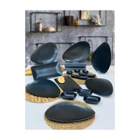 Keramika Oscar Oval 16 Parça 6 Kişilik Seramik Kahvaltı Takımı Siyah