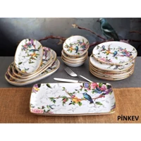 Pinkev Flora Desenli 15 Parça 6 Kişilik Seramik Kahvaltı Takımı Çok Renkli