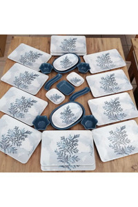 Keramika Blue Magic Oval-Yuvarlak Desenli 25 Parça 12 Kişilik Kahvaltı Takımı Beyaz-Mavi