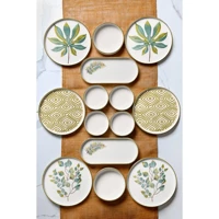 Kitchen Life Stackable Güz Desenli 14 Parça 6 Kişilik Seramik Kahvaltı Takımı Beyaz