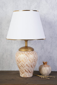 Hmydesign Gloire Pudra Beyaz Tekli Polyester Tek Ayak Abajur Beyaz