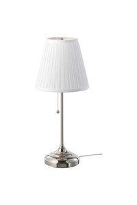 Ikea Arstıd Nikel Kaplama-Beyaz Tekli Kumaş Tek Ayak Abajur Beyaz