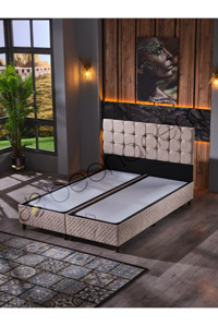 Beehanem Bengü 120 x 200 cm Ayrılabilen Başlıklı Çift Kişilik Sandıklı Baza Seti Bej