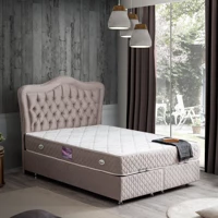 Setay Camelli 150 x 200 cm Ayrılabilen Başlıklı Çift Kişilik Sandıklı Baza Seti Açık Kahverengi