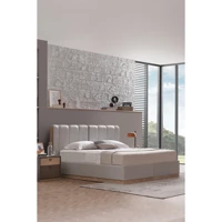 Enza Home Polka 200 x 200 cm Başlıklı Çift Kişilik Sandıklı Baza Seti Açık Yeşil